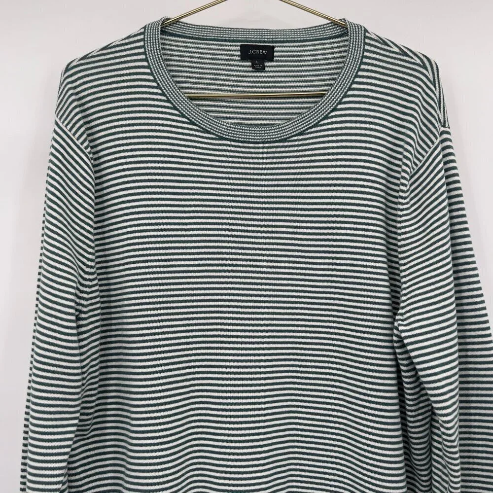 J.Crew Women’s Green & White Striped Cotton Crewneck Sweater Size L